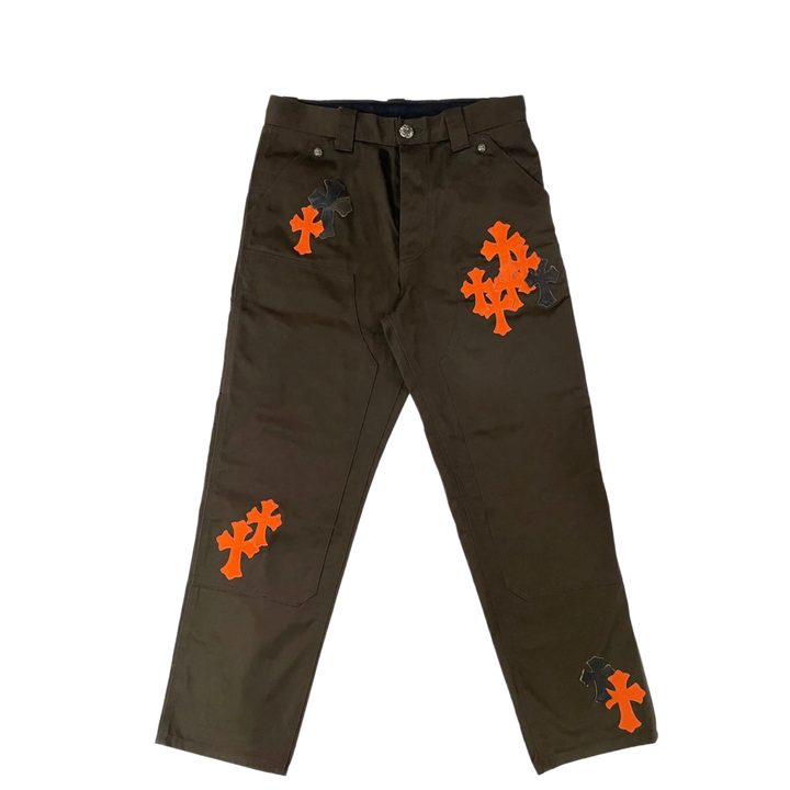 Chrome Hearts 'Brown' Orange Leather Cross Patch Carpenter Pants
