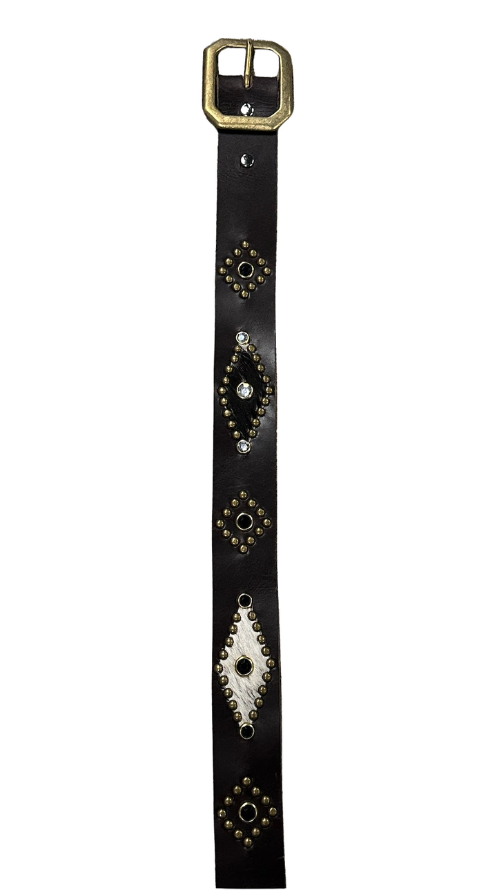 Studded 'White/Black Calf Skin' Dark Brown Belt