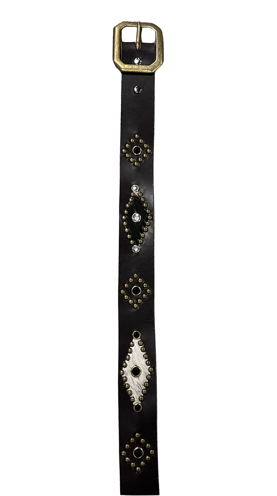 Studded 'White/Black Calf Skin' Dark Brown Belt