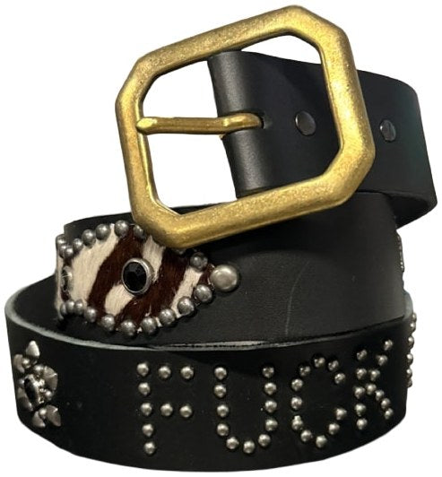 Studded 'Infinity White/Brown Pony Hair' Fuck Off Belt