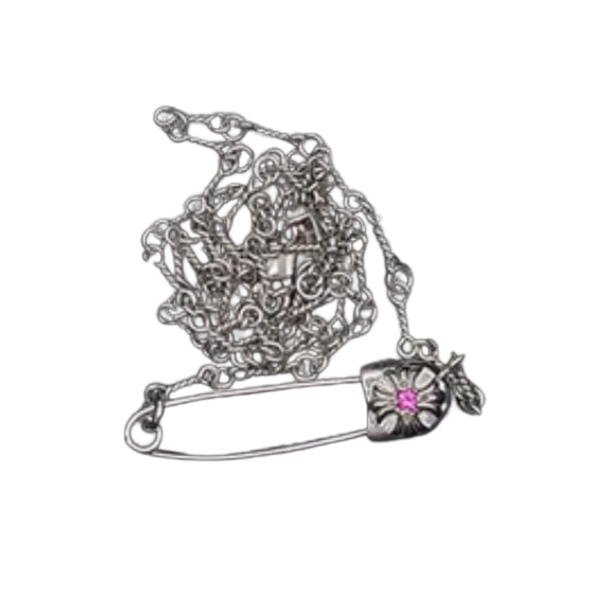 Chrome Hearts 'Pink Sapphire' 18k White Gold Twist Paper Clip Necklace