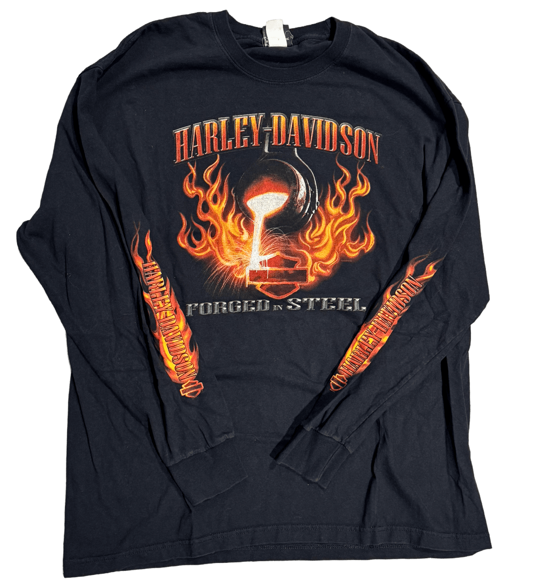 Harley Davidson 'Forged in Steel Niagara Falls NY' Vintage Longsleeve Black Tee