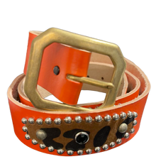 Studded 'Cheetah Leather Silver' Orange Belt