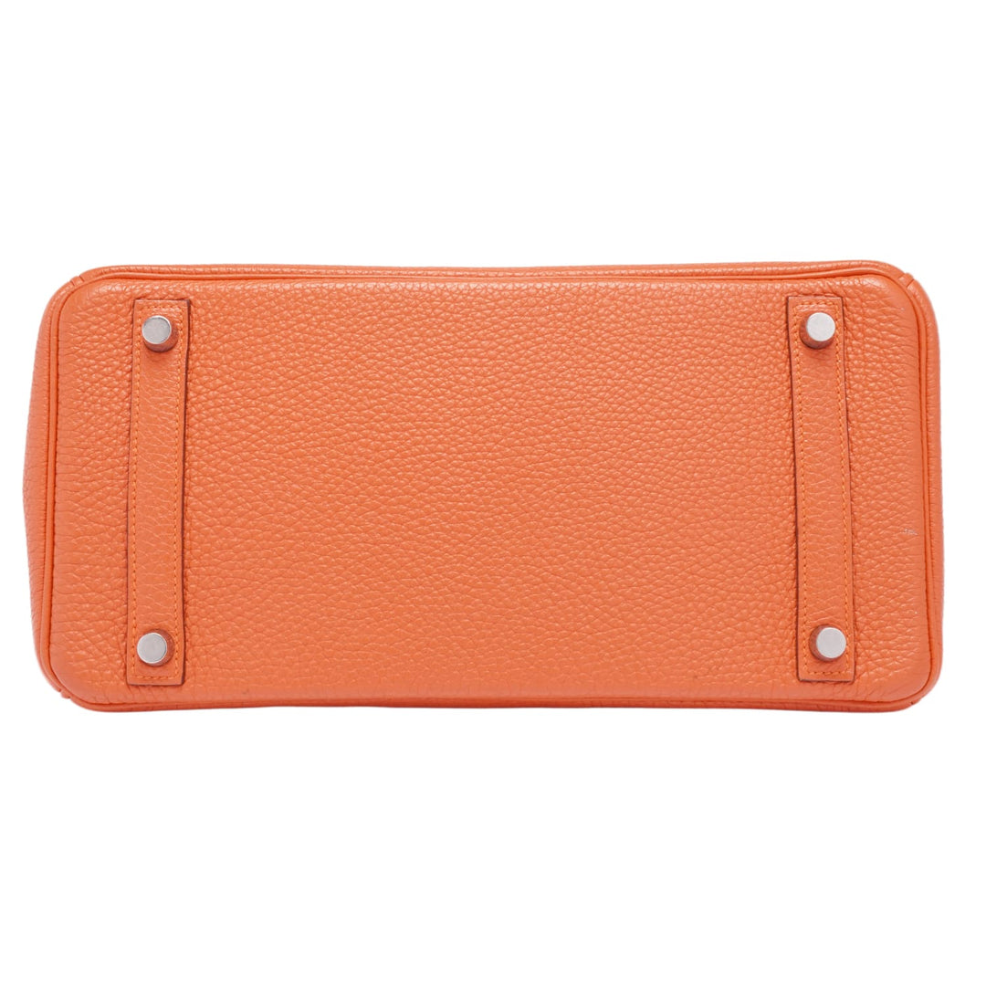 Hermès 'Orange' Palladium Hardware Birkin 30 Bag