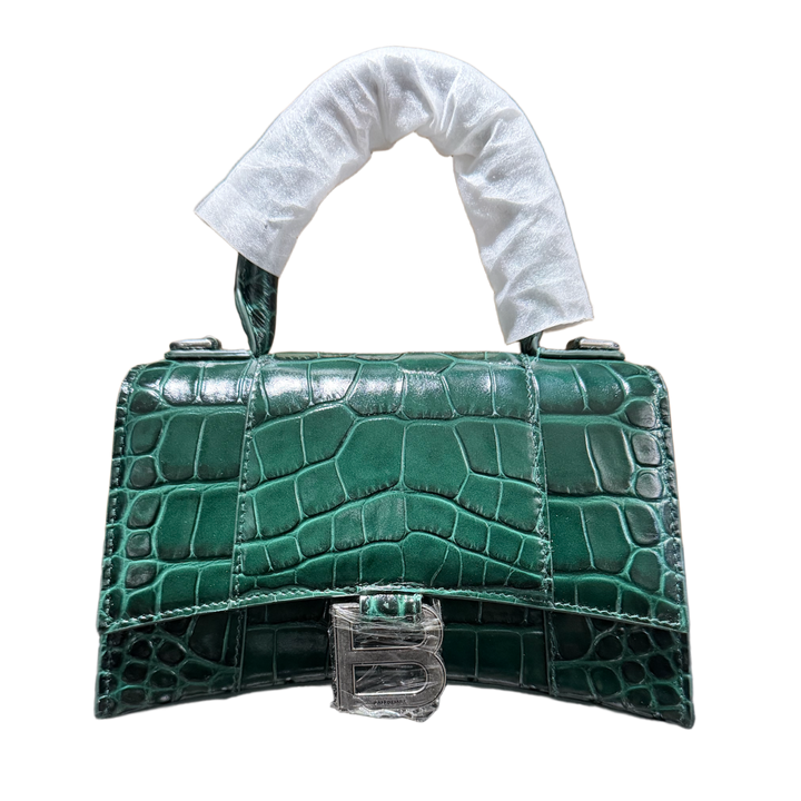 Balenciaga Hourglass XS 'Crocodile Embossed Calfskin' Leather Green Handbag