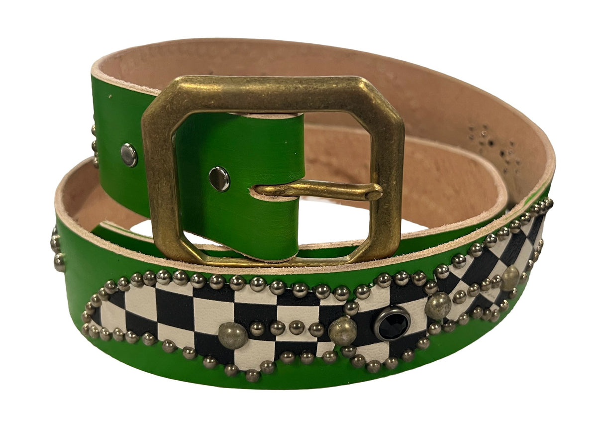 Studded 'Checkered' Lime Green Belt