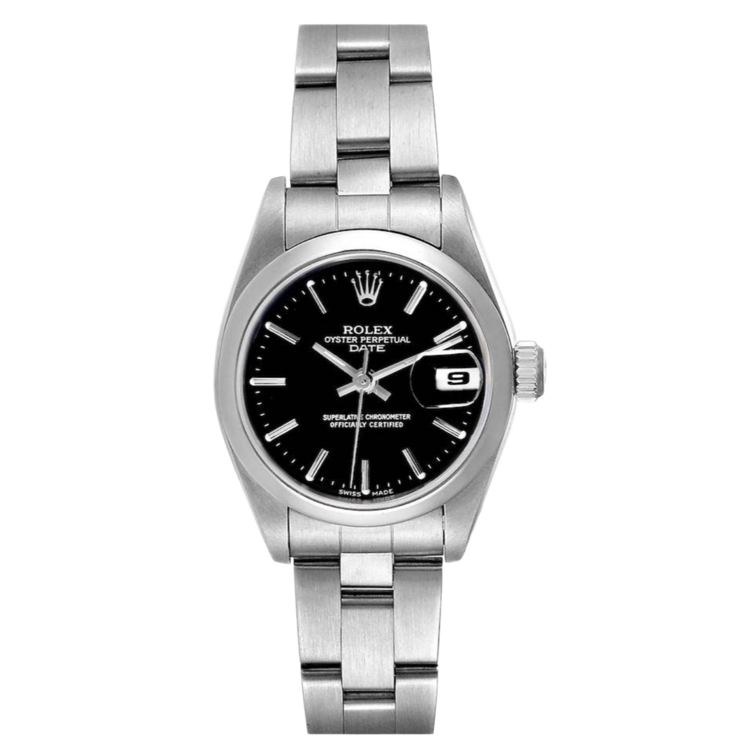 Rolex Datejust 'Black Dial' 26 Smooth Bezel Stainless Steel Oyster Bracelet Ladies Watch 69160