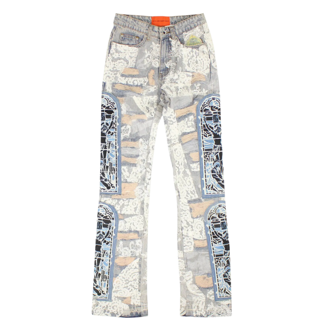 Who Decides War 'Blue Embroidered Altar Lace Fusion & Distressed' Denim Jeans