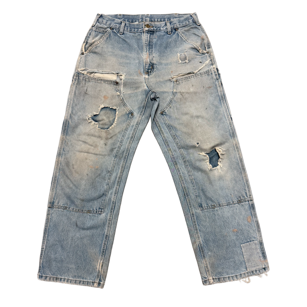 Carhartt 'Painted' Distressed Double Knee Light Blue Pants