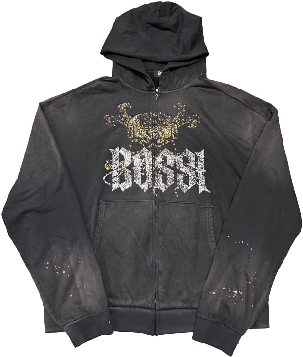 Bossi 'Bronze Skull' Rhinestone Zip-Up Hoodie