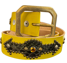 Studded 'Black Snakeskin Arrow Gem' Yellow Belt