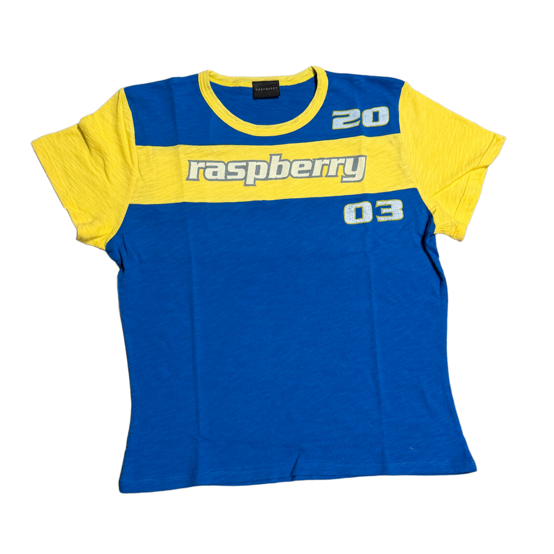 Gold+Vintage Gallery Raspberry Hills 'Blue and Yellow' Womens Tee