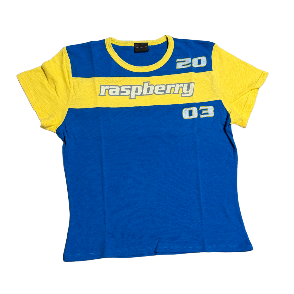 Gold+Vintage Gallery Raspberry Hills 'Blue and Yellow' Womens Tee