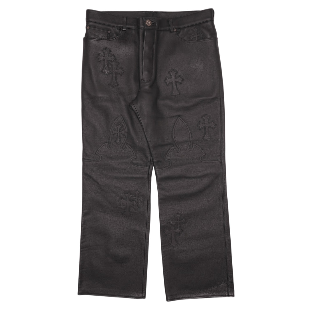 Chrome Hearts Black Leather '20 Patch Le Fluer' Pant