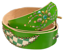 Studded 'Checkered Leather Spider Gem' Green Belt