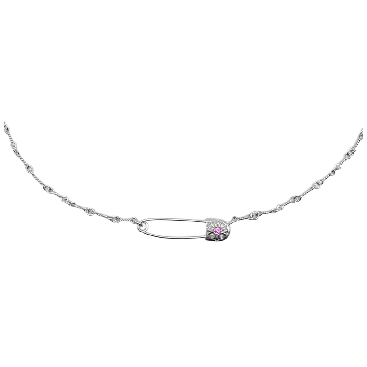 Chrome Hearts 'Pink Sapphire' 18k White Gold Twist Paper Clip Necklace