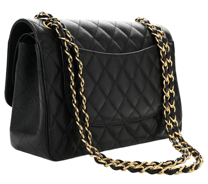 Chanel 'Black' Classic Jumbo Double Flap Gold Hardware