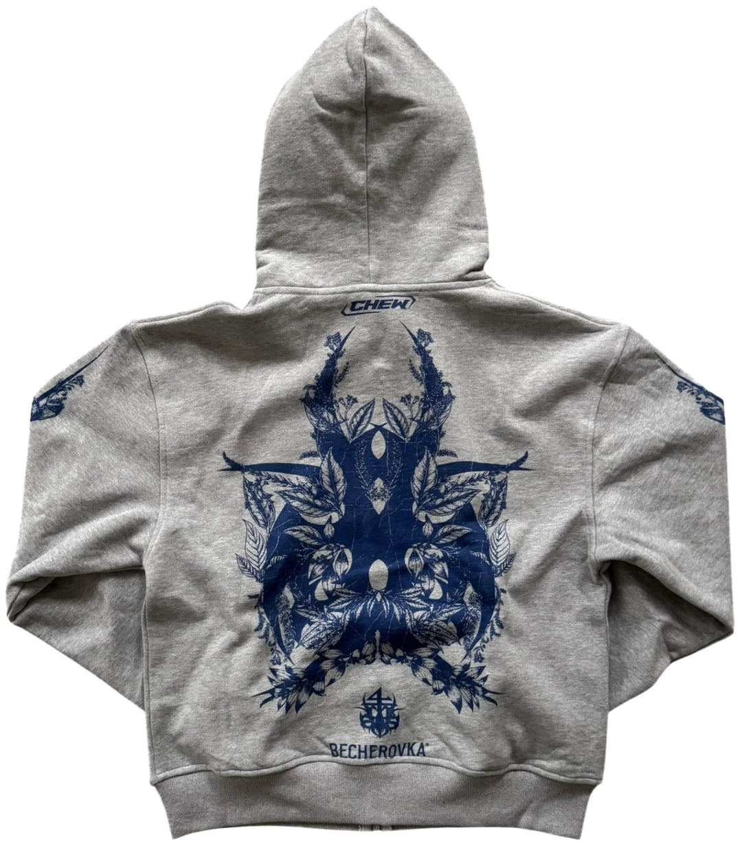Chew Forever 'Blue Floral' Grey Zip-Up