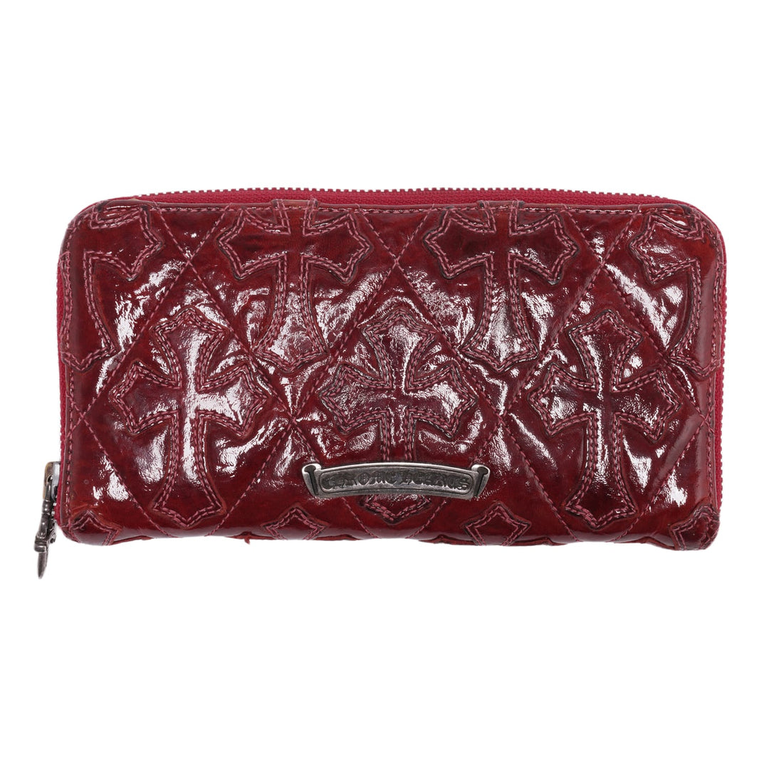 Chrome Hearts 'Red' Patent Leather Cross Patch Long Zip Wallet