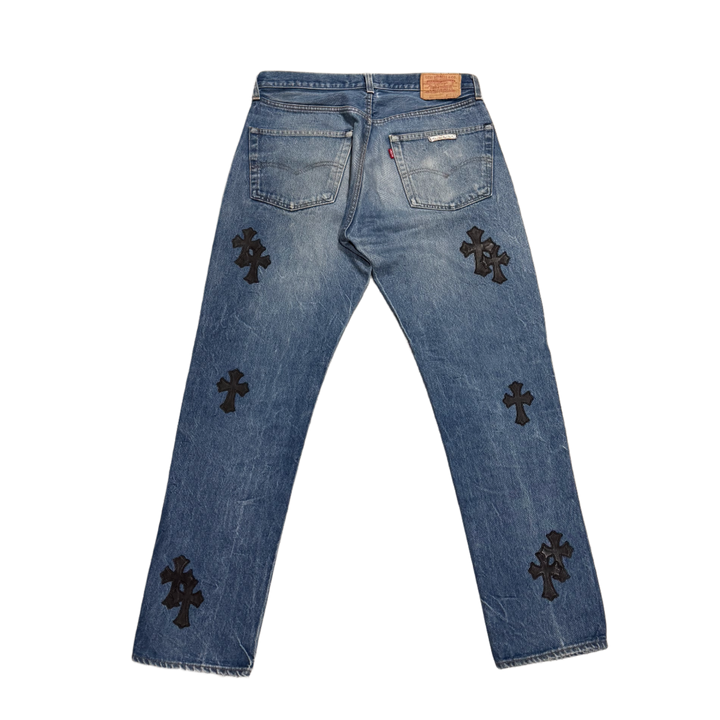Chrome Hearts '20 Black Patch' Light Indigo Wash Jeans