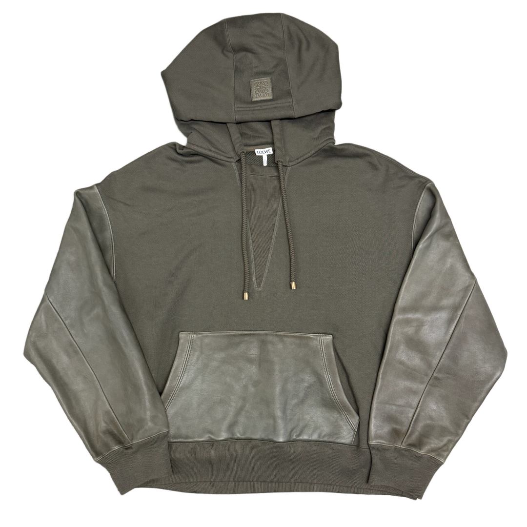 Loewe 'Olive Green' Leather Sleeve Hoodie