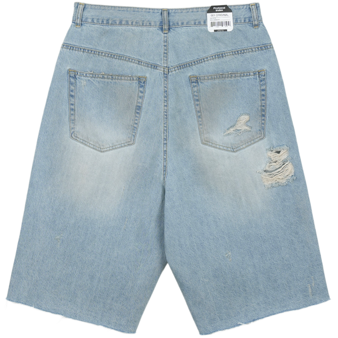 Protocol Index Long Zipper Fly Denim Shorts Blue