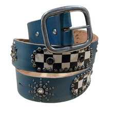 Studded 'Checkerboard' Washed Blue Belt