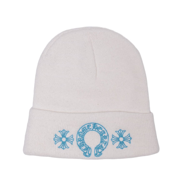 Chrome Hearts 'Blue Horseshoe' Miami Exclusive White Beanie
