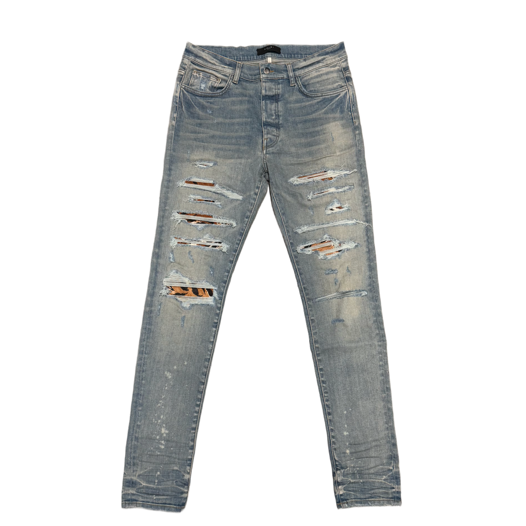 Amiri 'Tiger Patch Thrasher Clay Indigo' Jeans