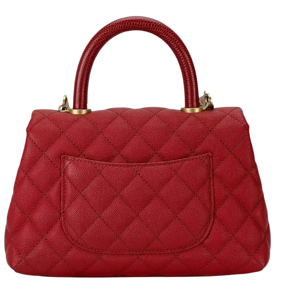 Chanel 'Red' Caviar Lizard Embossed Quilted Mini Coco Handle Flap Bag