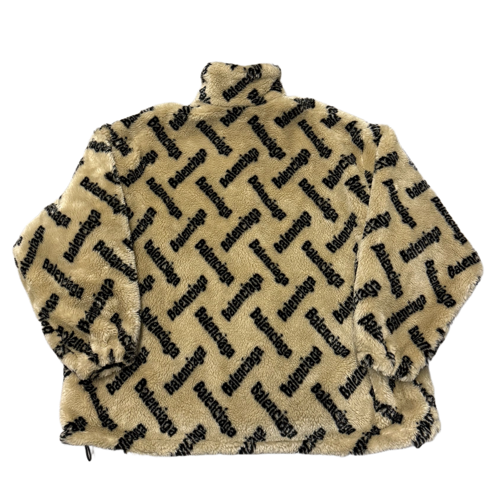Balenciaga 'Logo Pattern' Sherpa Tan Fleece Zip Up Jacket