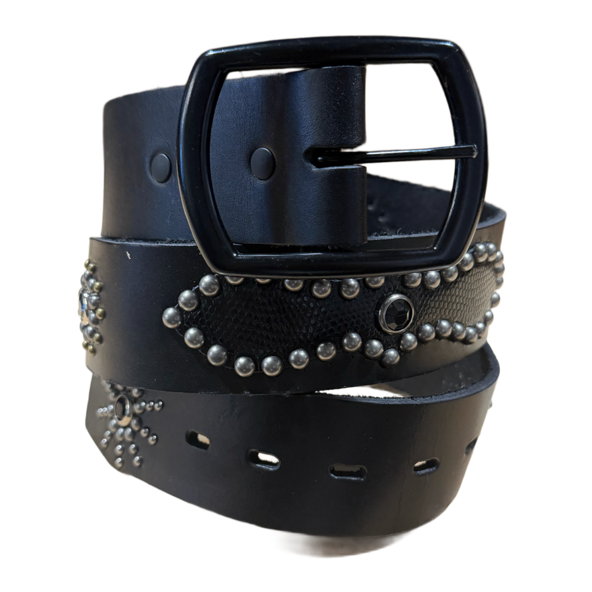 Studded 'Black Pebbled Snake' Black Belt