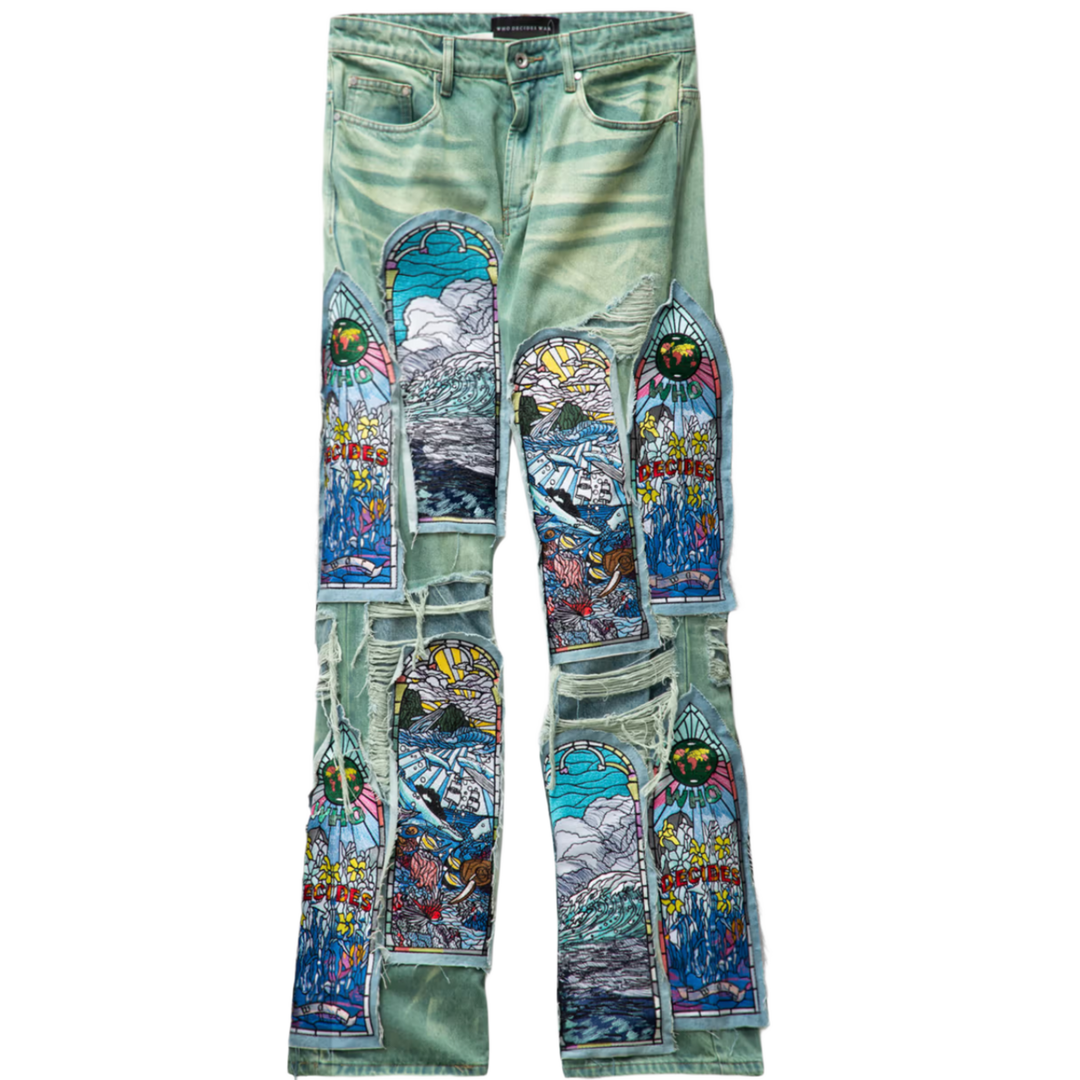 Who Decides War 'Blue Embrodiered Stained Glass Motif & Distressed Sandy Lane Fusion' Jeans