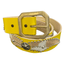 Studded 'Pony Hair Fur Star SIlver Spider Gem' Yellow Belt