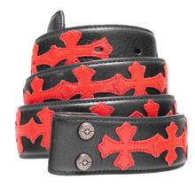 Chrome Hearts 'Red' Leather Cross Patch Cemetery Belt Strap