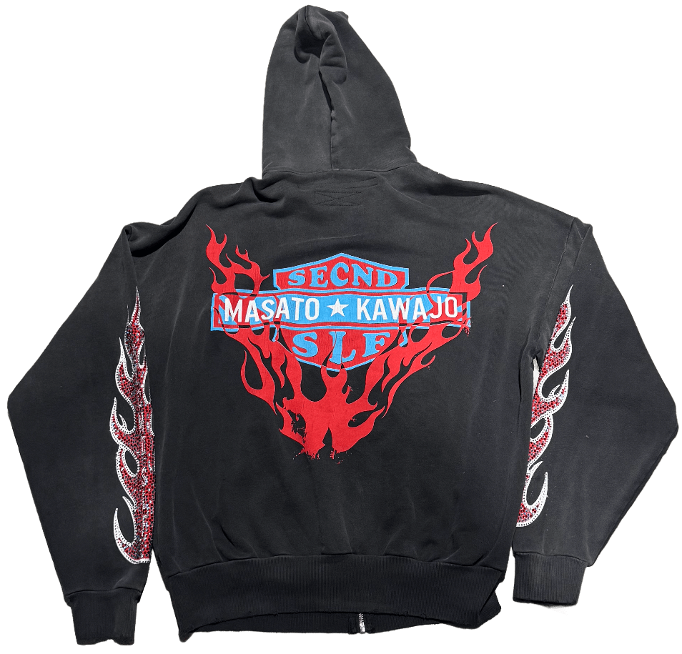 Second Slf Masato Kawajo 'Firestorm' Vintage Black Hoodie