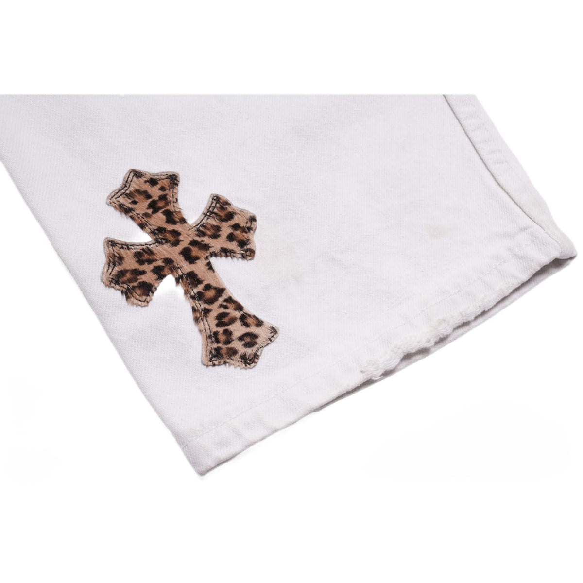 Chrome Hearts 'Cheetah Cross Patch' White Levi Jeans