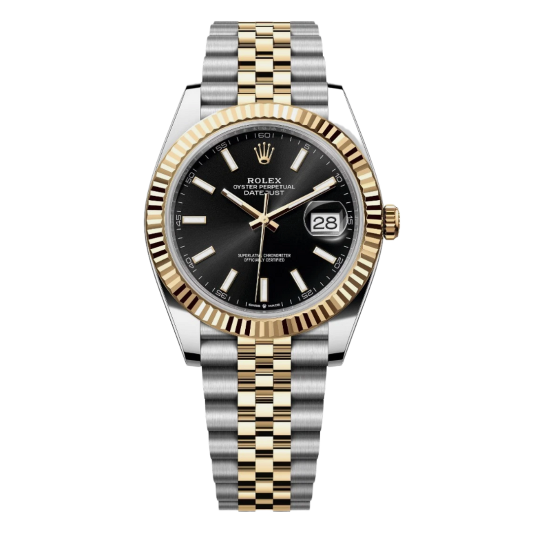 Rolex Datejust Watch 41MM 126333 Stainless Steel Yellow Gold Two Tone Black Dial Jubilee