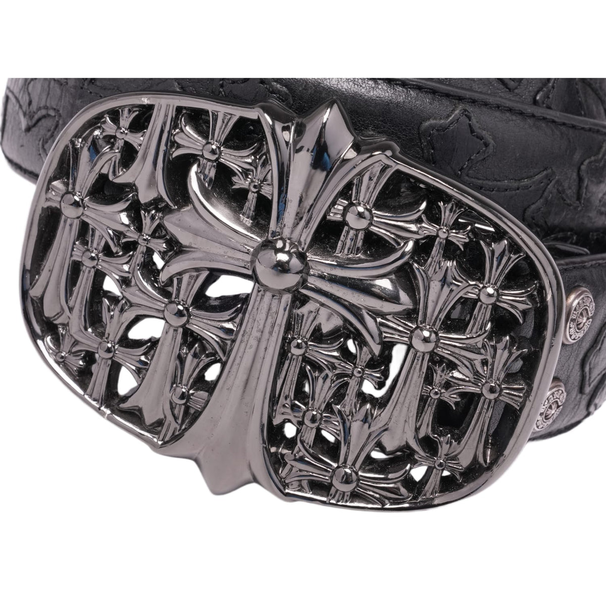 Chrome Hearts 'Rhodium Cemetery Buckle' Black Cross Belt