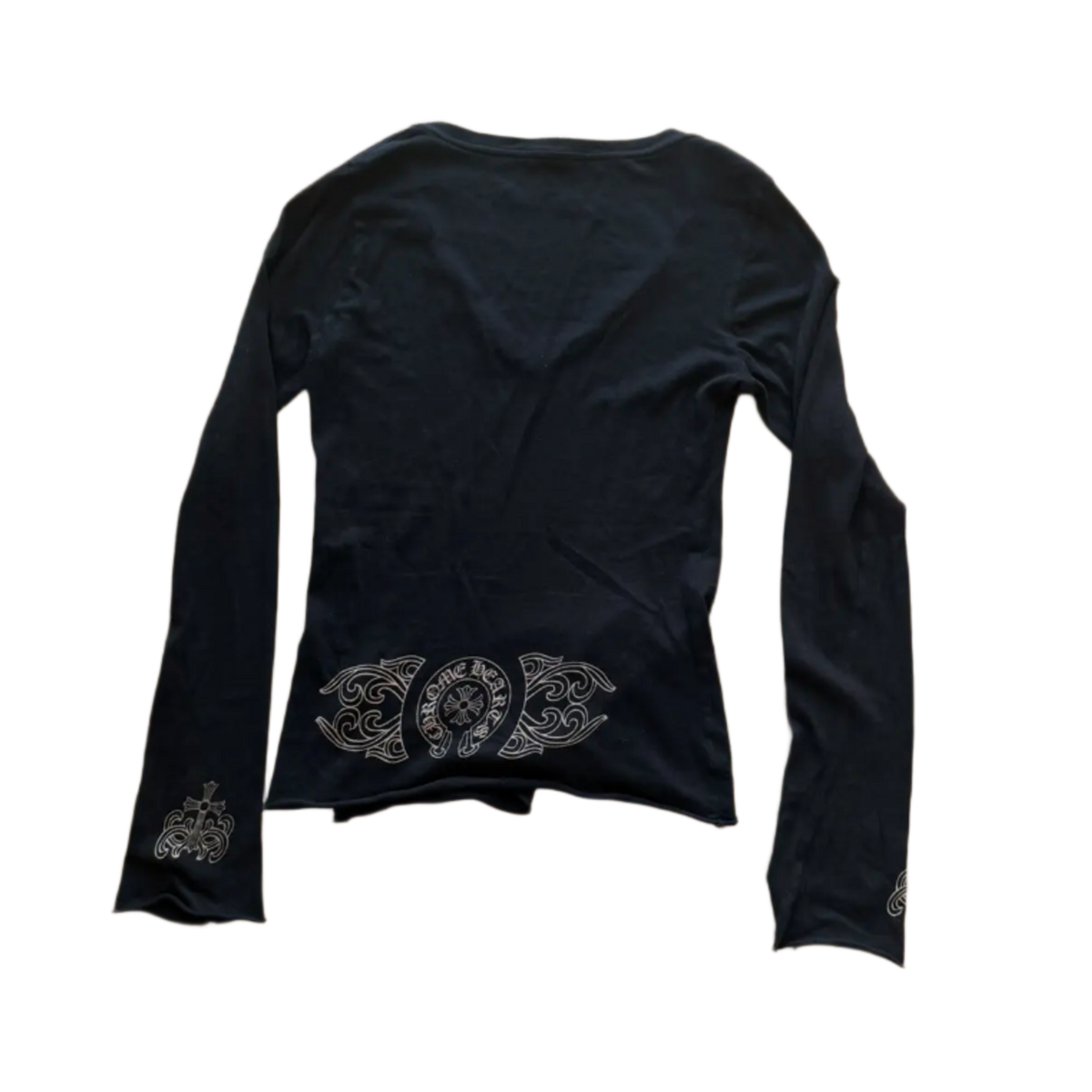 Chrome Hearts Vintage Women's 'Floral Cross' V Neck Black Longsleeve
