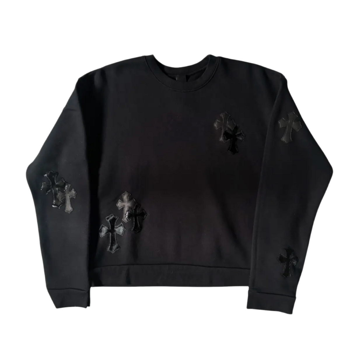 Chrome Hearts 'Cross Pony Patent Leather Patch' Black Crewneck Sweater