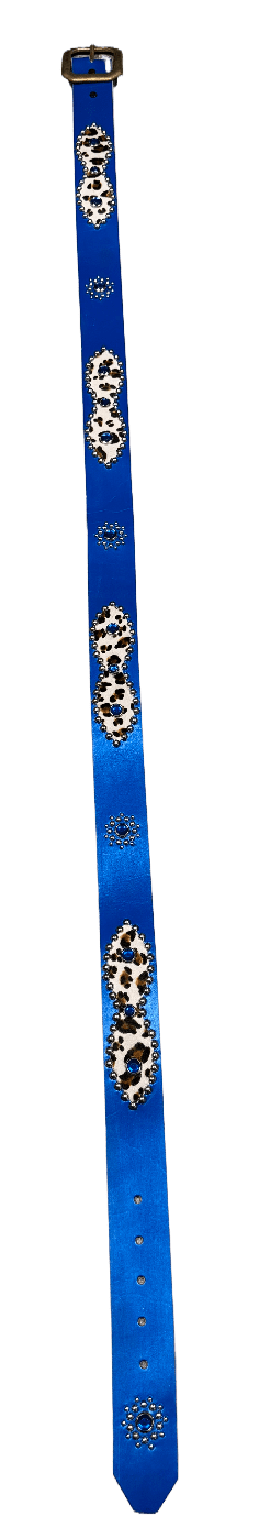 Studded 'White Leopard Fur Sun Gem' Blue Belt