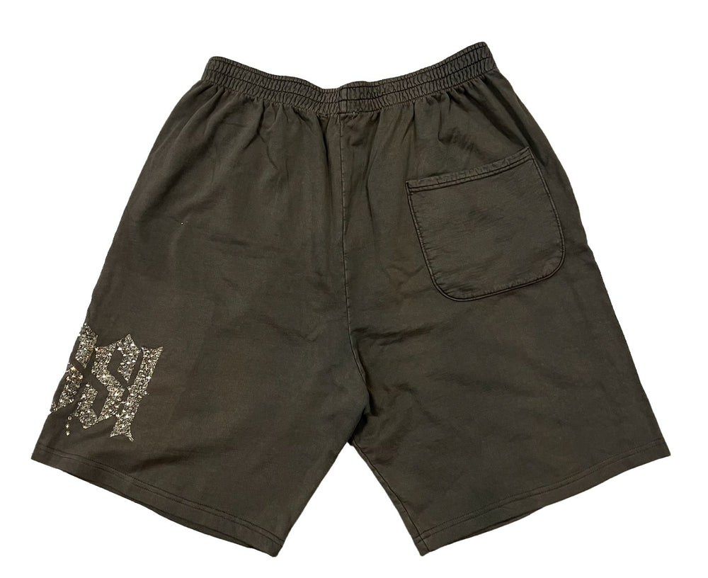 Bossi 'Olive and Champagne' Rhinestone Sweat Shorts