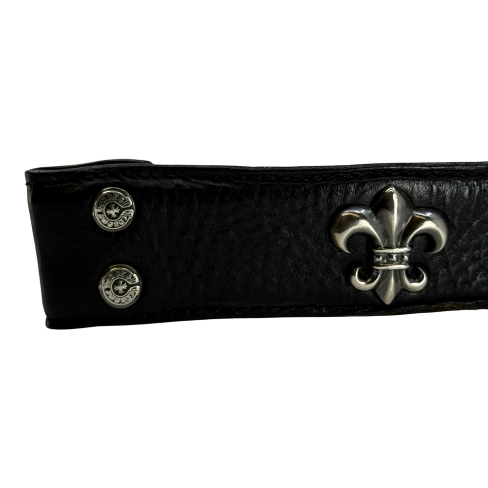 Chrome Hearts Fleur de Lis Studded Leather Belt Strap Black