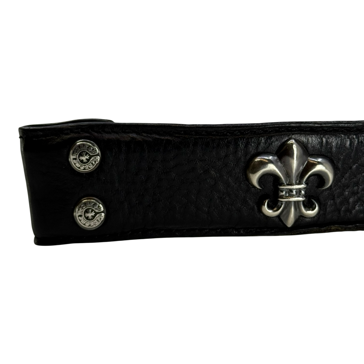 Chrome Hearts Fleur de Lis Studded Leather Belt Strap Black