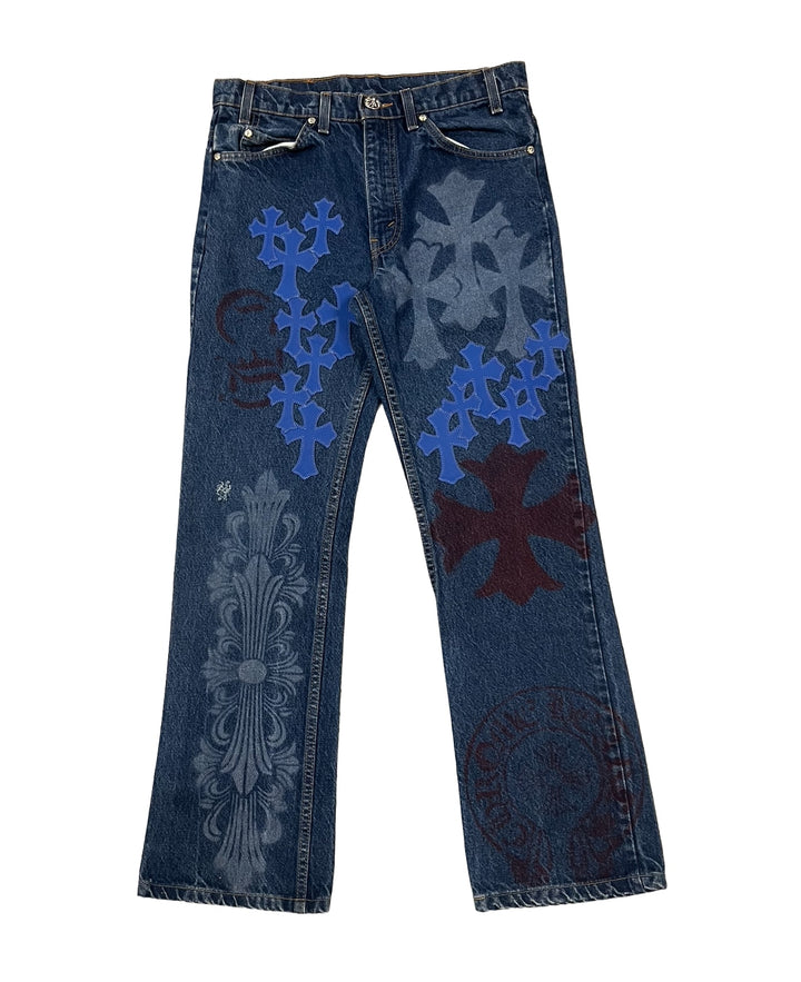 Chrome Hearts 'Fleur Stencil 30 Patch' Blue Jeans