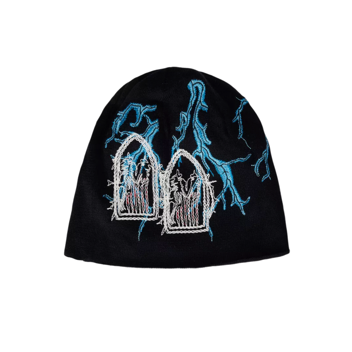 Who Decides War 'Engine' Embroidered Black Knit Beanie