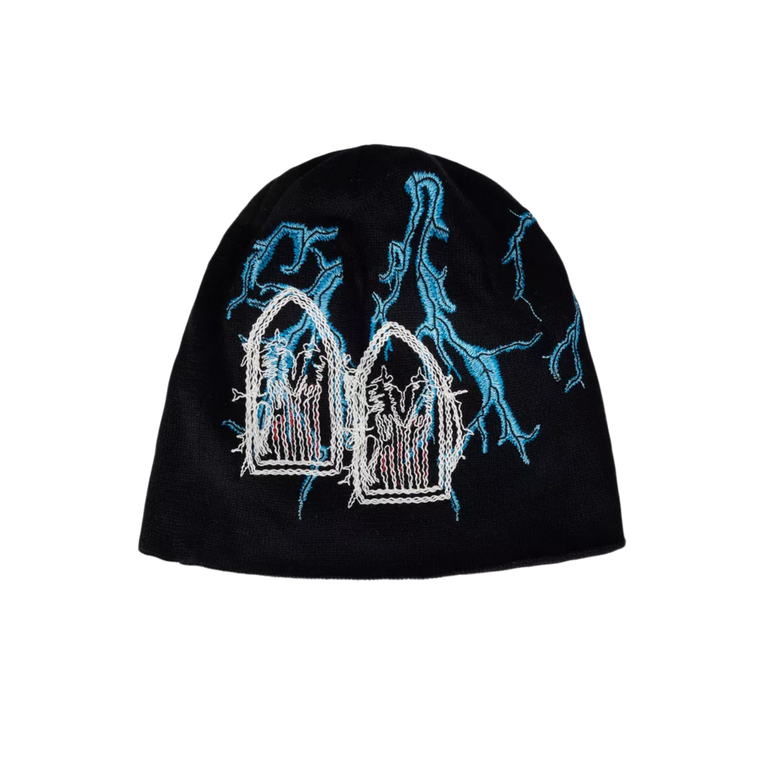 Who Decides War 'Engine' Embroidered Black Knit Beanie