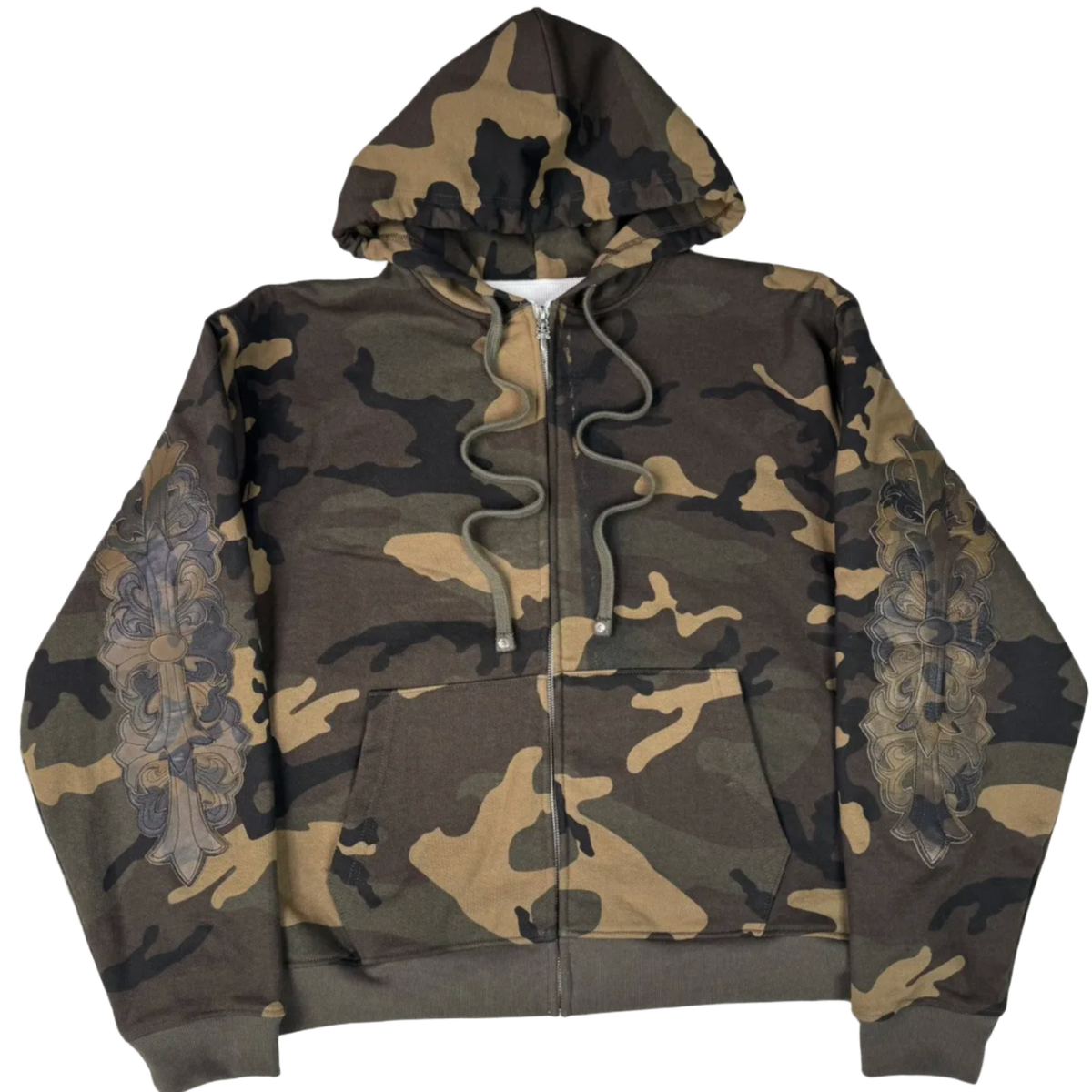 Chrome Hearts 'Camo Leather Horseshoe Patch' Thermal Zip Up Hoodie