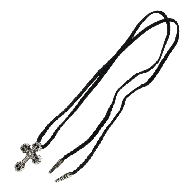 Chrome Hearts 'Jumbo Filigree Cross' Woven Leather Necklace